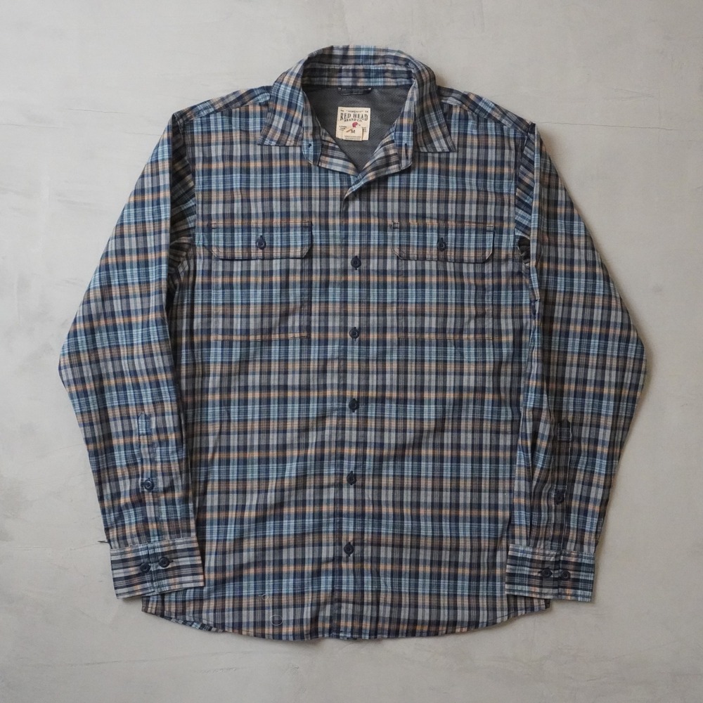 Red Head Brand‎ Co Mens Medium Blue Plaid Long Sleeve Fishing Hiking Shirt